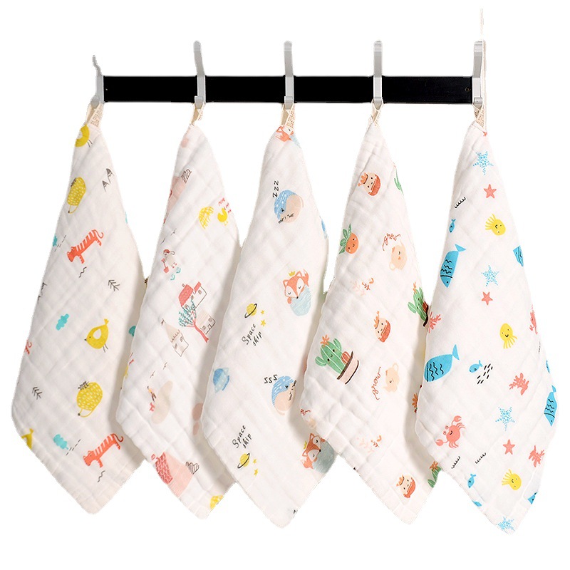 6 layers of pure cotton small square cotton baby face towel kindergarten gauze saliva towel children's towel high density children's towel