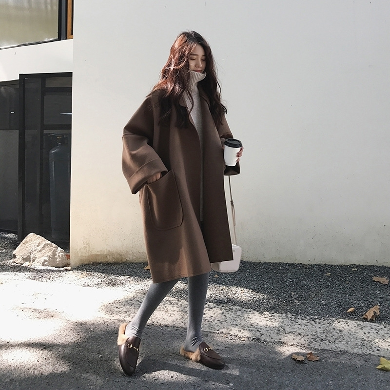 Women's Autumn and Winter New Woolen Coat Korean Style Elegant Western Style Mid-length Cloak Woolen Coat Trendy_voghion.com