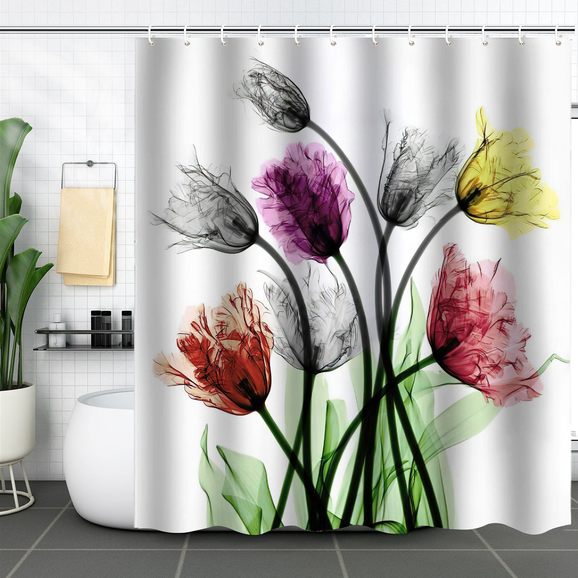 Bathroom Curtain Amazon Floral Waterproof Shower Curtain 3d Digital Printing Polyester Shower Curtain Bathroom Partition