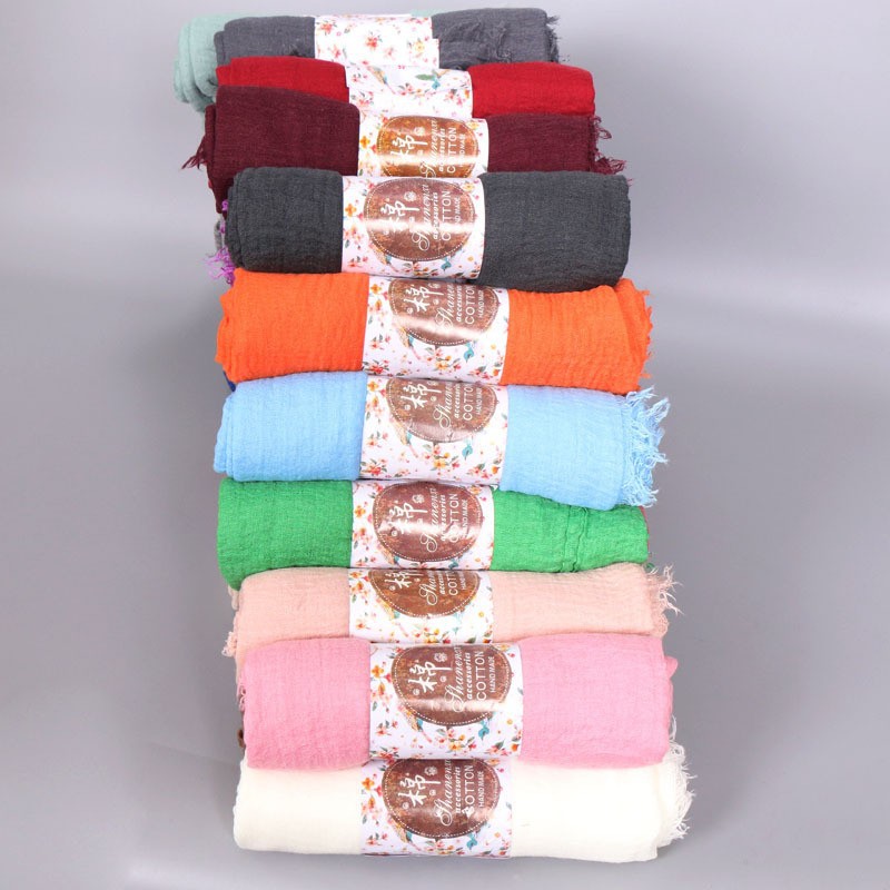 New solid color cotton scarf women's handkerchief European and American monochrome edge bubble towel sunscreen gauze scarf wholesale