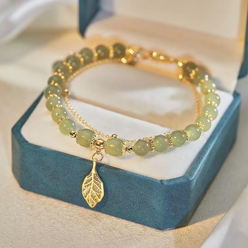 Qixi Valentine's Day high-grade bracelet Golden branch jade leaf light luxury niche bracelet high-end gift for girlfriend