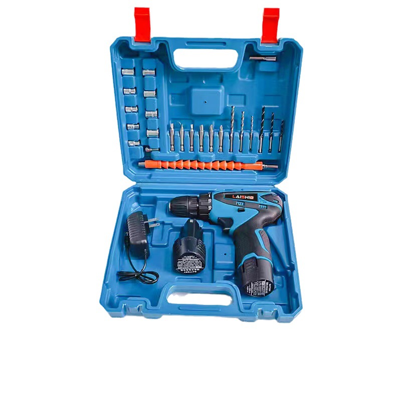 12v blue electric drill rechargeable drill lithium battery household multifunctional electric tool suit accessories screwdriver flashlight