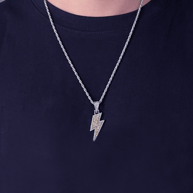 European and American hip hop full diamond lightning necklace personality hip hop men's trendy women's necklace long sweater chain ornaments