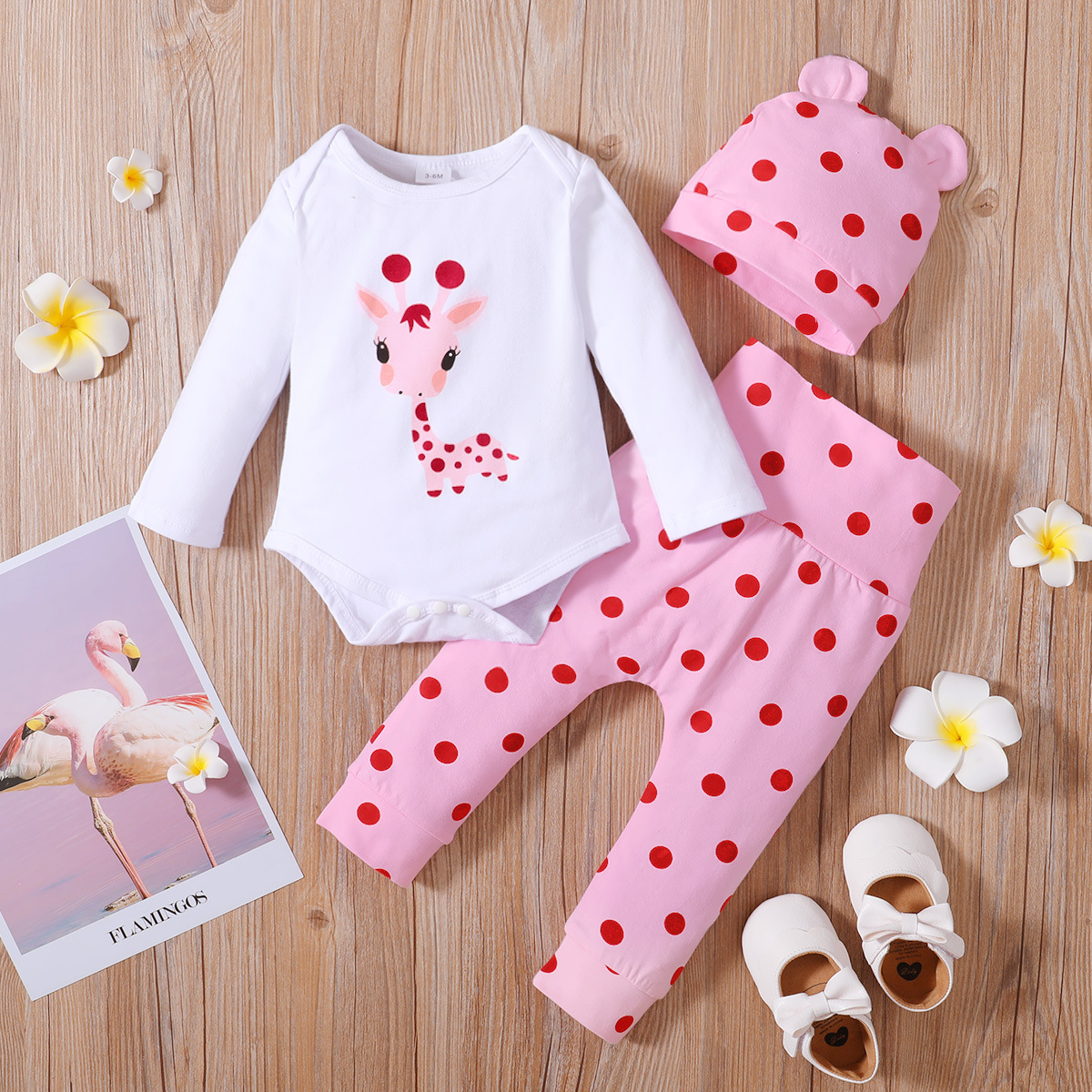 ins foreign trade platform Amazon ebay wish for children giraffe polka dot printing set Pink