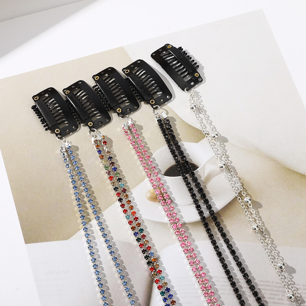 Foreign trade wholesale flash diamond tassel hair clip European and American fashion hair chain headdress hair card ponytail Diamond Girl hair knitting device