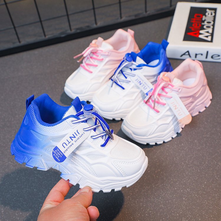 Girls Sports Shoes Breathable 2023 Summer New Korean Style Children's Net Shoes White Shoes Female Students Running Shoes Soft Sole