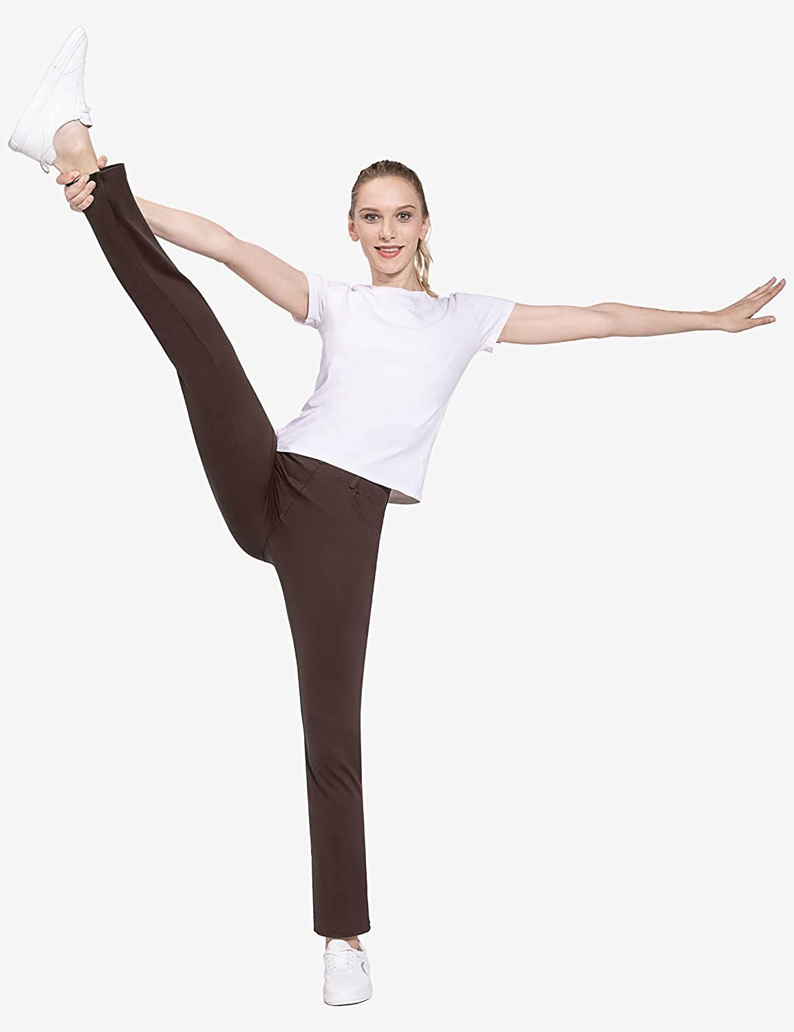 Amazon new European and American foreign trade 2021 solid color stretch yoga pants high waist business casual flared pants 4 Pockets