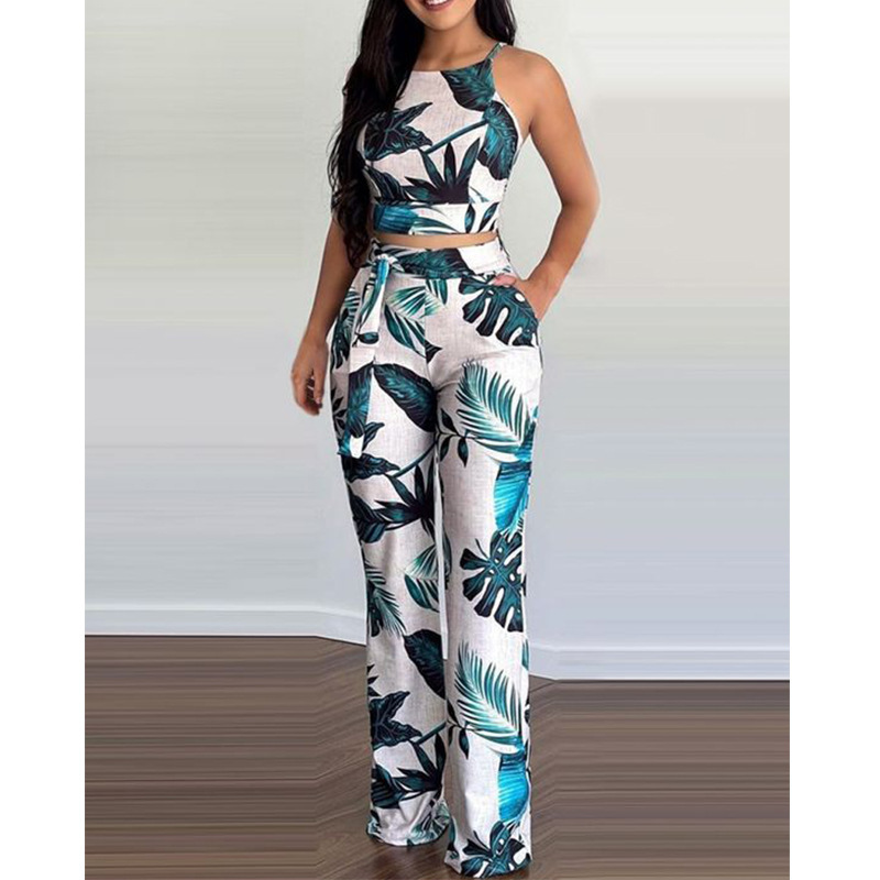 Foreign trade Amazon 2022 Europe and the United States new urban leisure printing women's pants set