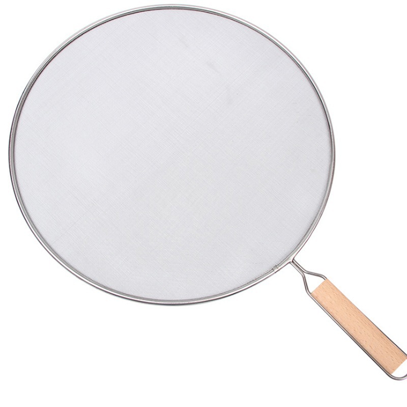 Factory wholesale silver splash-proof oil mesh cover stainless steel explosion-proof cover kitchen wok splash-proof oil wooden handle oil cover