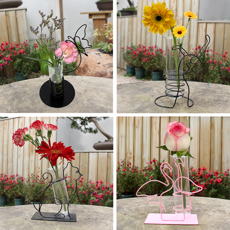 Factory new metal iron hydroponic container glass test tube vase creative home living room flower stand decoration flower arrangement