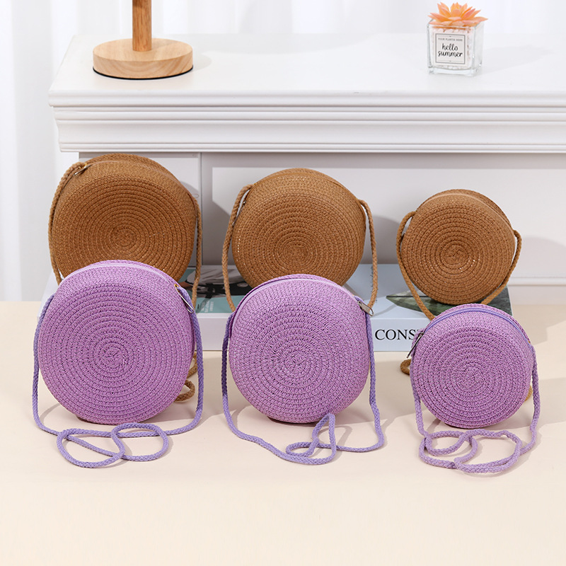 Round cake woven straw bag children's baby Travel Messenger Bag Girl's new western style small bag cute all-match summer