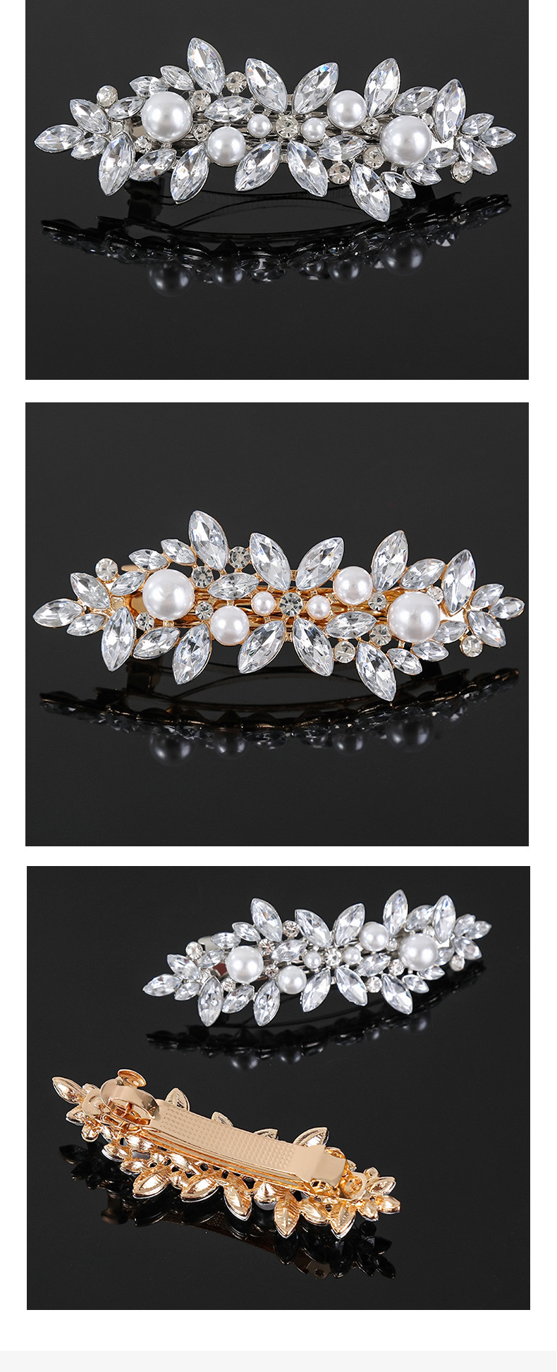 Cross-border new elegant temperament spring clip alloy hairpin rhinestone Korean version of the back of the head ponytail clip headdress wholesale_voghion.com