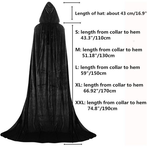 Black Halloween Cloak Medium Thick Cloak Hooded Velvet Coat Funny Coat Stage Coat Coat Coat