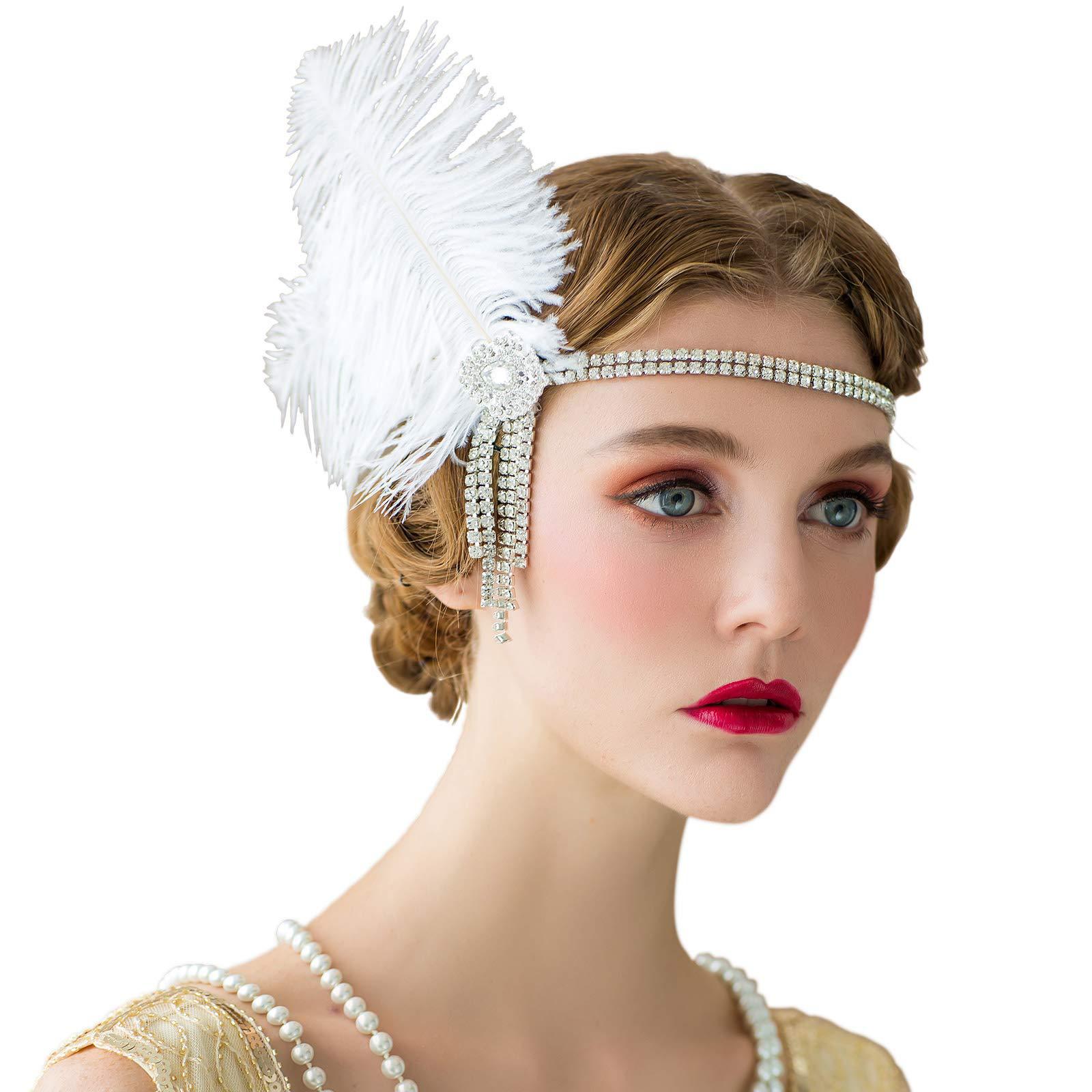 European and American Vintage Hair Band 1920 Great Gatsby Inspired Feather Headband Cocktail Party Rhinestones Hair Accessories