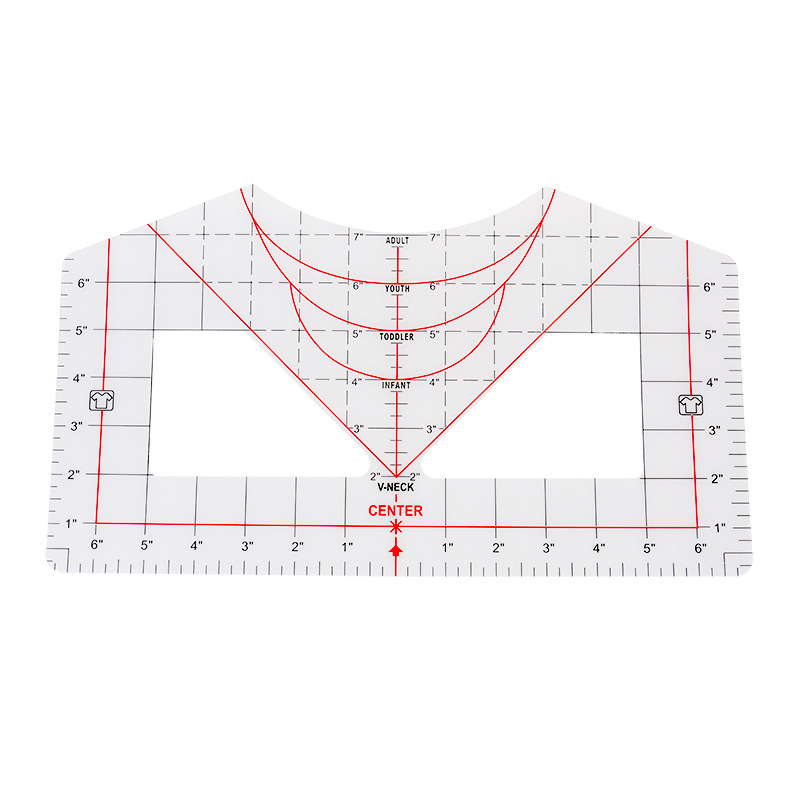Cross-border T-shirt alignment tool T-shirt guide ruler round neck calibration tool sewing PVC ruler eight-piece T-shirt ruler