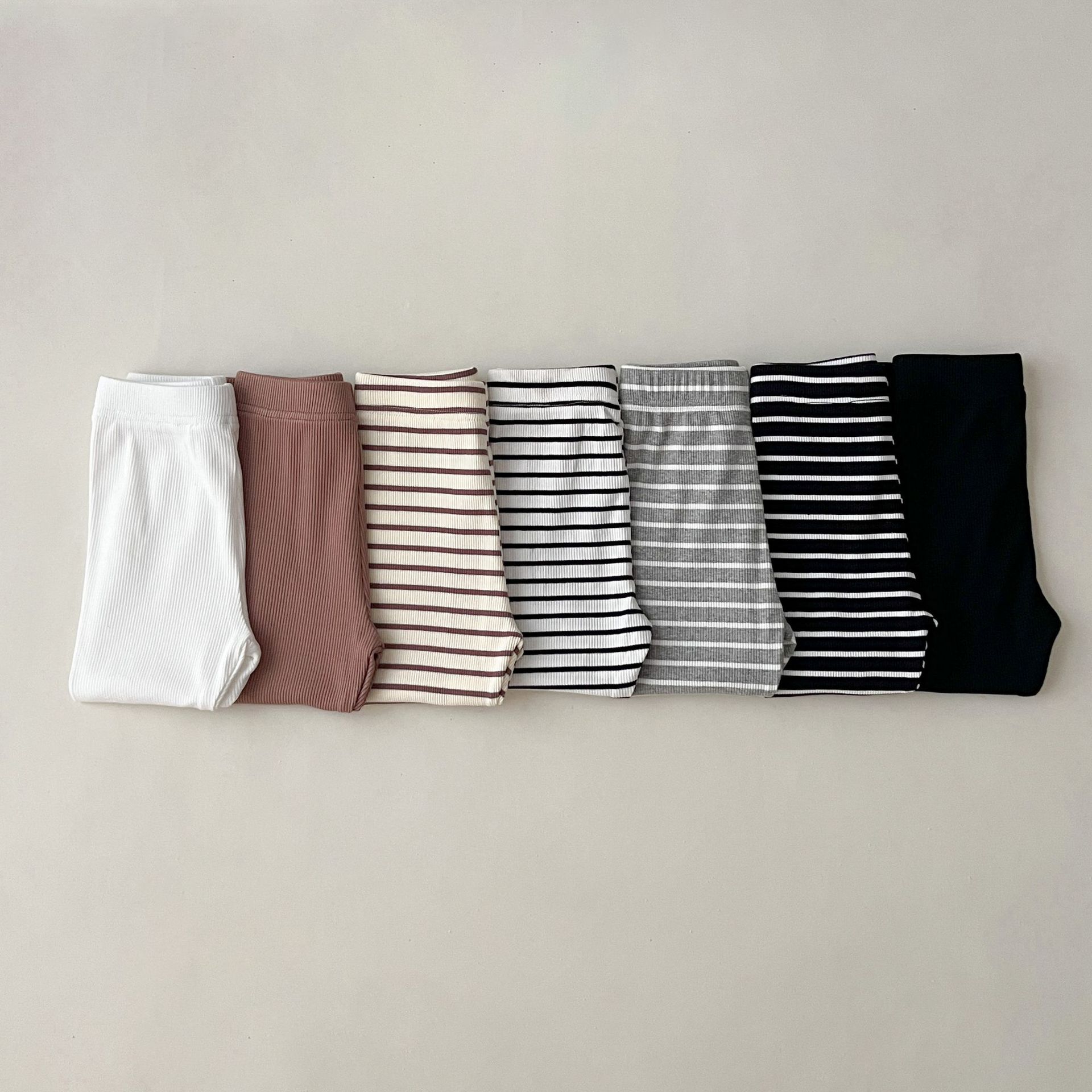 In Stock Korean-style ins Children's Wear All-match Solid Color Striped Leggings for Boys and Girls in Autumn Stretch Tight Trousers