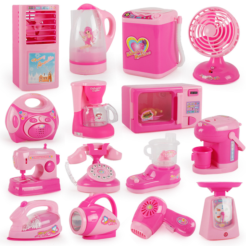 Children's simulation kitchen play house small appliances refrigerator microwave oven hair dryer coffee machine electric kettle fun toys