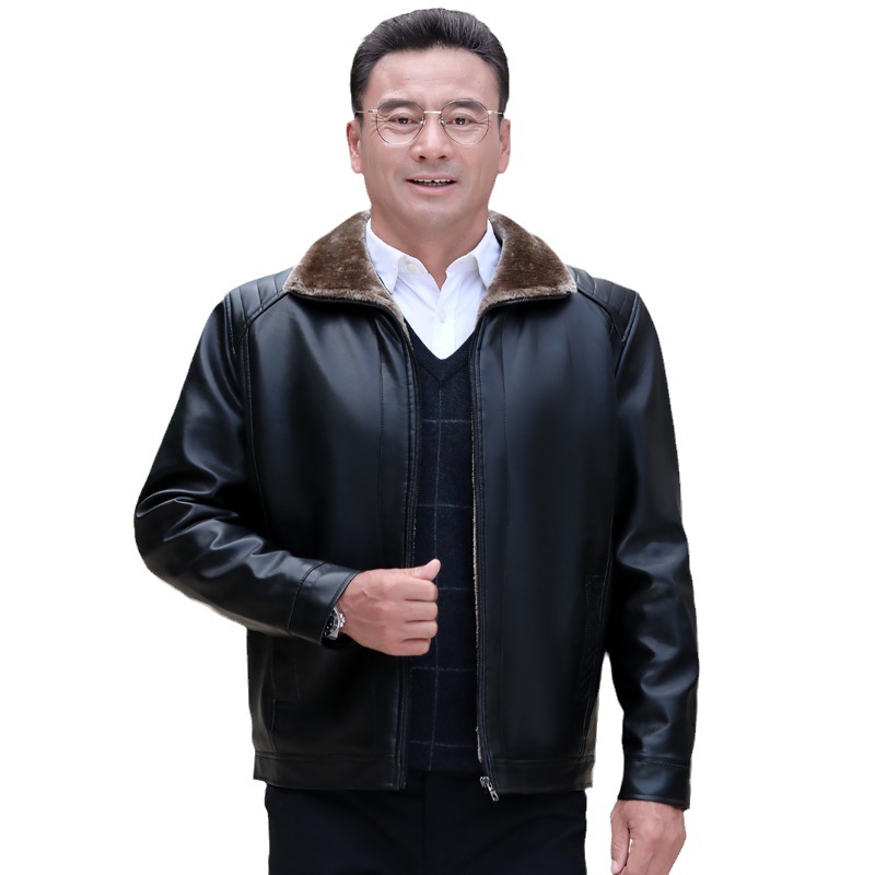 2023 autumn and winter new middle-aged and elderly fur leather coat men's running rivers and lakes fleece-lined thickened PU leather jacket for dad