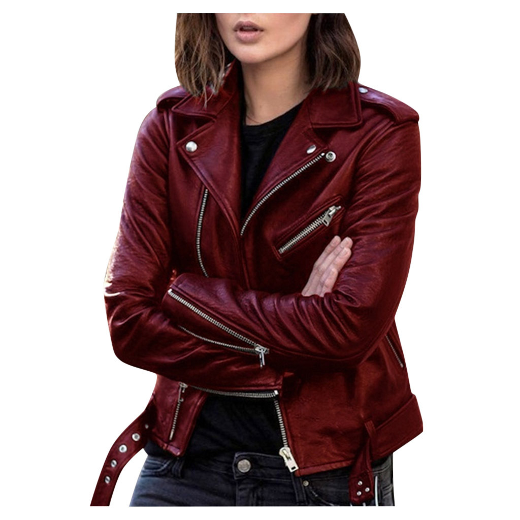 Cross-border Spring and Autumn Large Size Women's Clothing Short Women's Leather Jacket European and American PU Biker Clothing Slim Fit Winter Clothes Wallet Overcome
