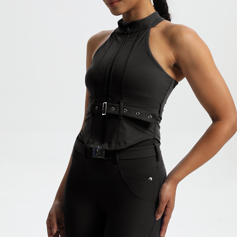 Amazon new motorcycle style riding sports top women's tight with chest pad yoga workout clothes sports underwear