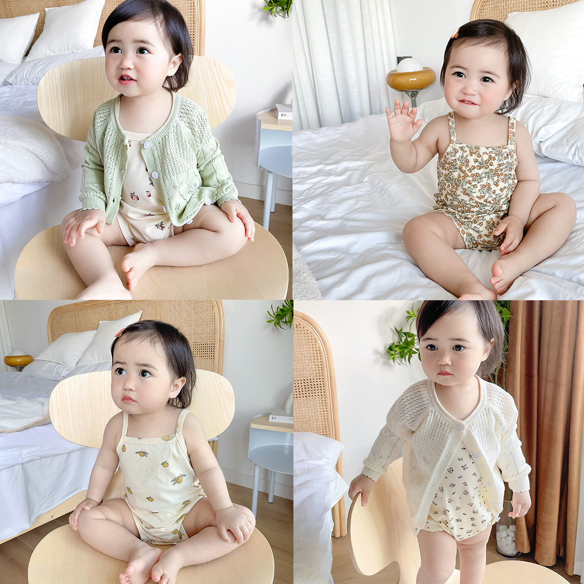 ins summer baby girl romper baby sling sheath thin plant print girl triangle jumpsuit