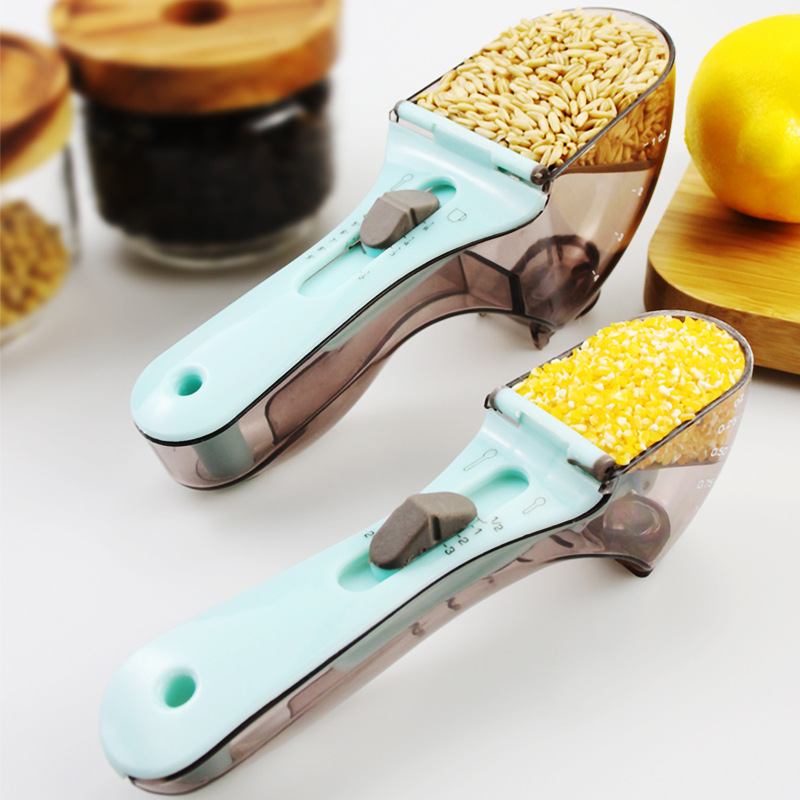 Plastic measuring spoon 2 piece set adjustable measuring spoon with scale plastic measuring spoon measuring cup set kitchen tools