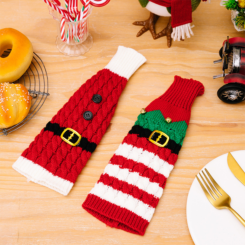 Haobei Weihnachtsdekoration liefert Weihnachtsgestrickte Weinflaschenhülle Rotweinhülle Restaurantdekoration Dekorative Weinflaschen-Kleiderhülle_voghion.com