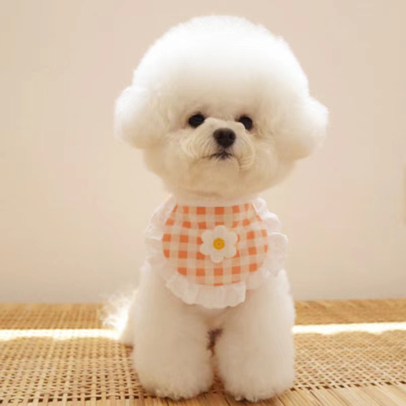 ins Cute Puppy Plaid Flower Bib Pet Slip Towel Bitter Bear Teddy Bo Mei Scarf Cat Jewelry
