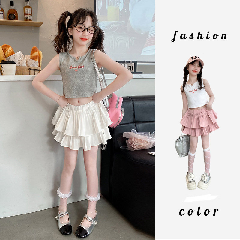 Girls' dress 2024 New Summer Cake Skirt suit Children's Summer Fashionable Western Style Skirt Big Children's Short Skirt