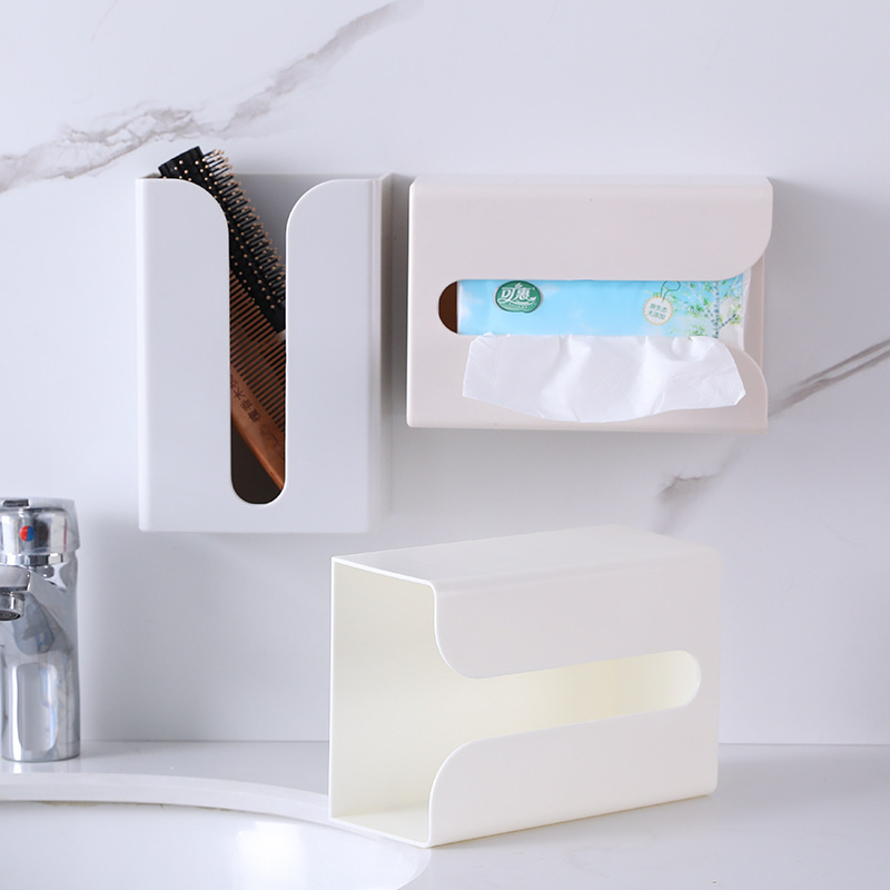 Multifunctional Tissue Box Creative Punch-free Paper Box Wall-mounted Toilet Tissue Box