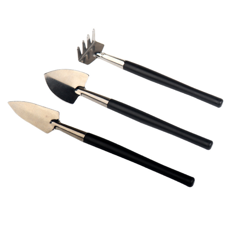 Factory wholesale mini stainless steel gardening tools three-piece succulent pot planting flowers loose soil garden shovel suit