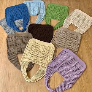 Knitted Bag Vintage Mesh Hollow Simple Woven Bag Women's Shoulder Bag bags Wool Handbag Shopping Bag
