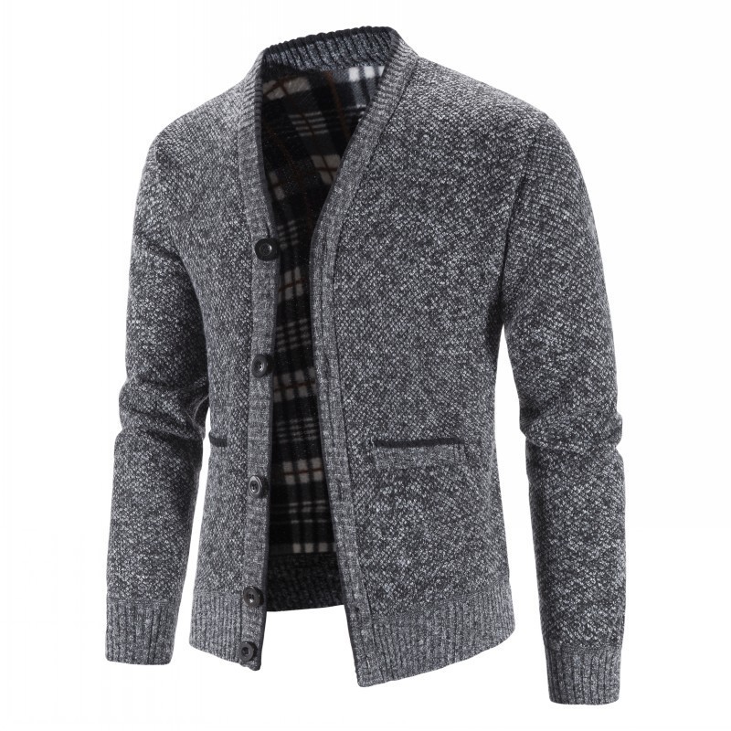 Cross-border Explosions fleece-lined Thickened Men's plus size Top Slim-fit Knitted Cardigan Men's Sweater Coat V-neck Knitted Sweater