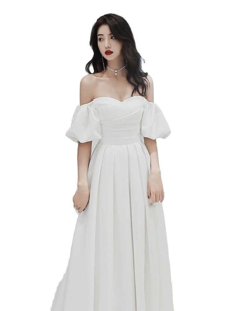 White Dress Women's 2024 New Banquet Elegant Socialite Long dress Party Off-shoulder Tube-top Evening Dress