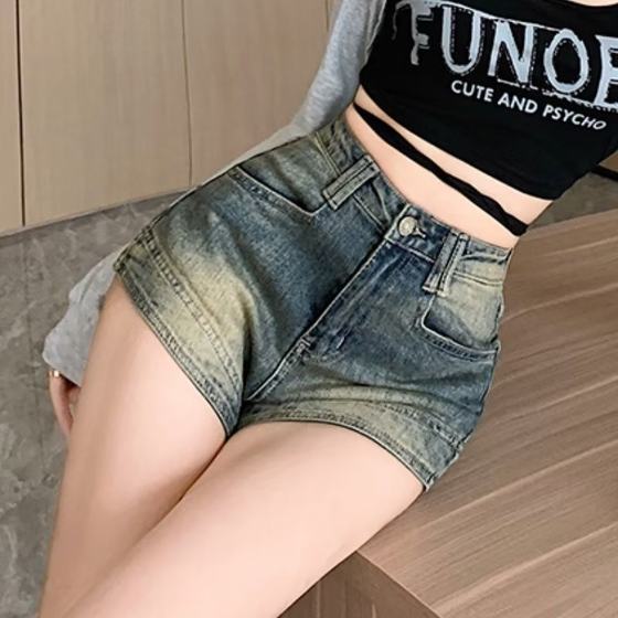 American retro high waist Denim Super shorts women's 2023 new summer slimming small hot pants for hot girls a-line