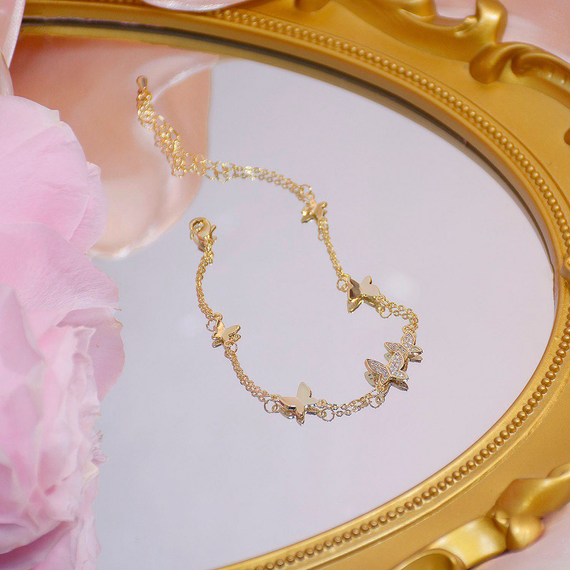 Japanese and Korean Style Light Luxury Fashion Diamond Bracelet Internet Celebrity Design Simple Butterfly Bracelet Niche Cold Style Foreign Trade Supply