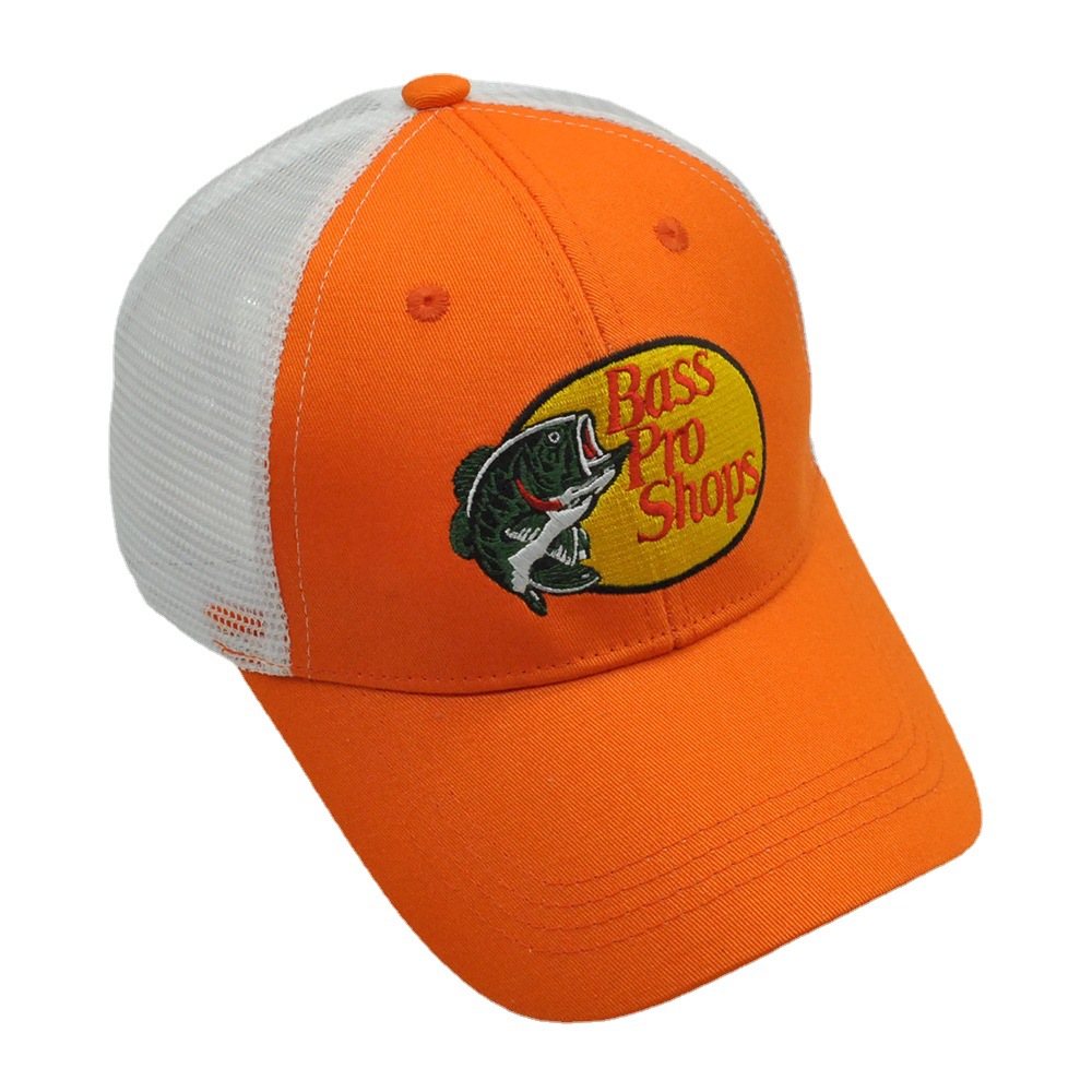 跨境Bass pro shops魚刺繡網帽春夏戶外遮陽釣魚鴨舌帽卡車司機帽