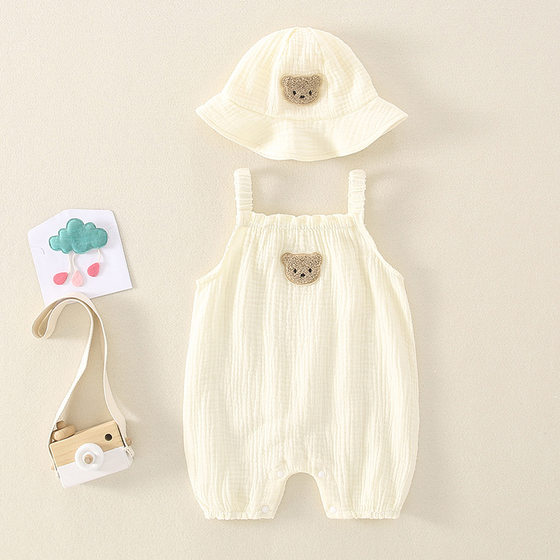 Newborn baby boys and girls summer thin strap boneless cotton gauze one-piece romper super cute western style romper