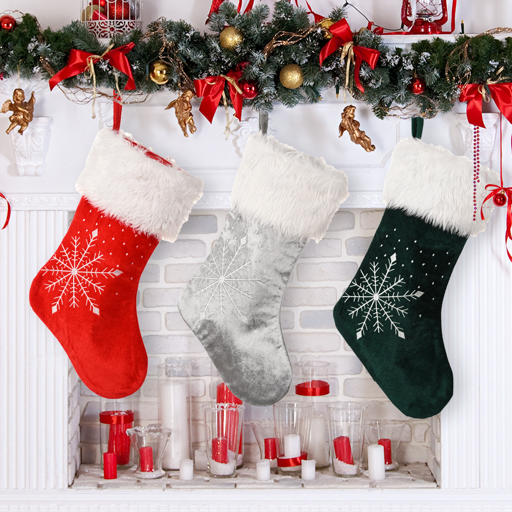 Christmas decorations electric embroidery snowflake Christmas socks high-grade Christmas socks gift bags window decoration_voghion.com