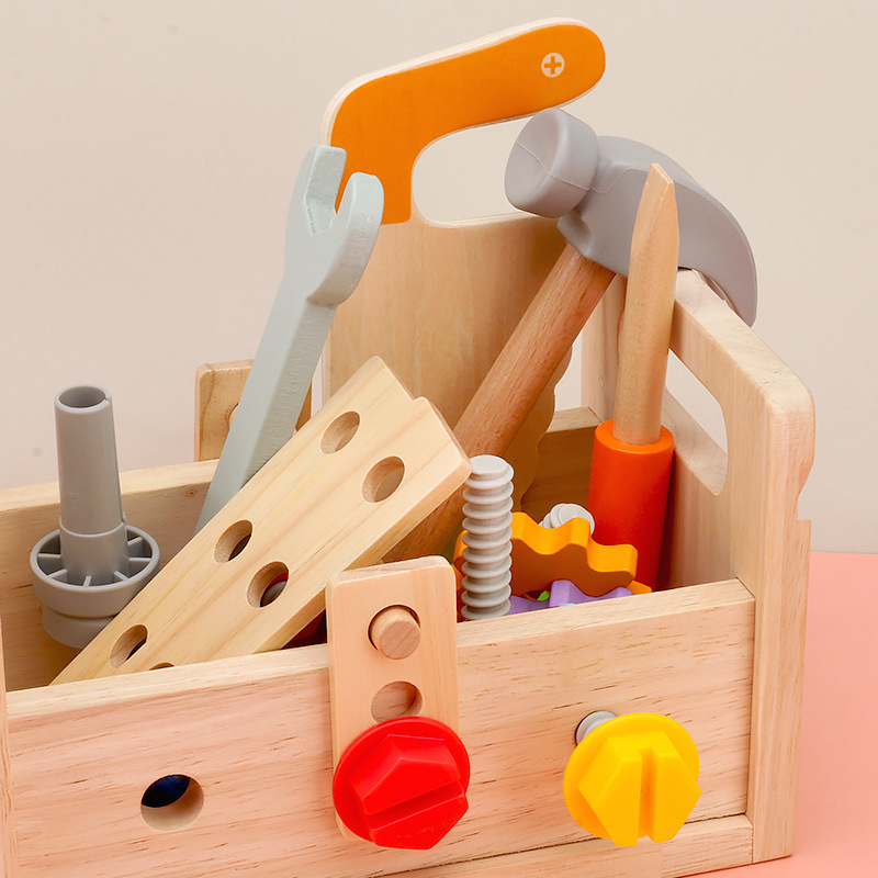 cpc Children's Wooden Portable Toolbox Play Toy Kindergarten Baby Early Education Screw Mother Repair Box