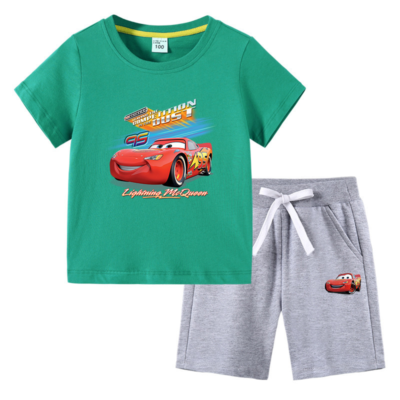 2023 Children's T-shirt Summer New Lightning McQueen Children's Wear ins Korean Cotton Children's Short-sleeved Pants Two-piece Suit