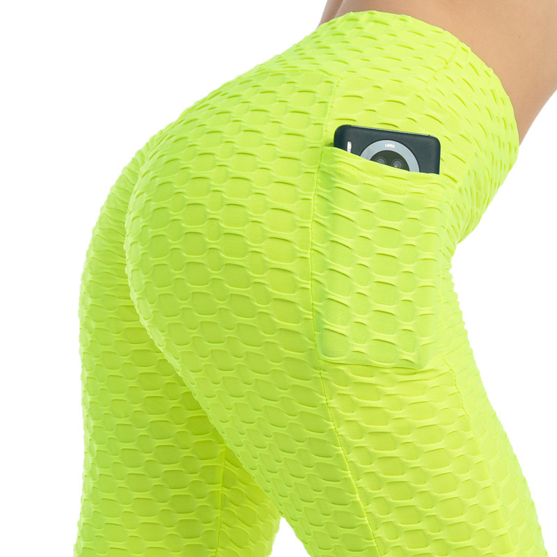 Cross-border bubble Pocket Yoga Pants high elastic wicking hip lifting slim fitness pants European and American leggings women