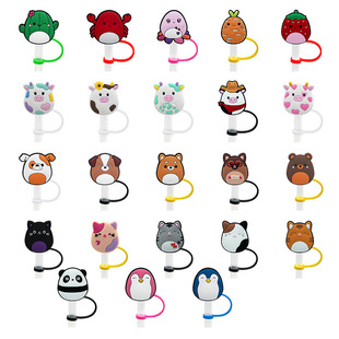 Cartoon plush toy cute animation straw sleeve straw cap silicone dust plug cute straw decorative cross-border products