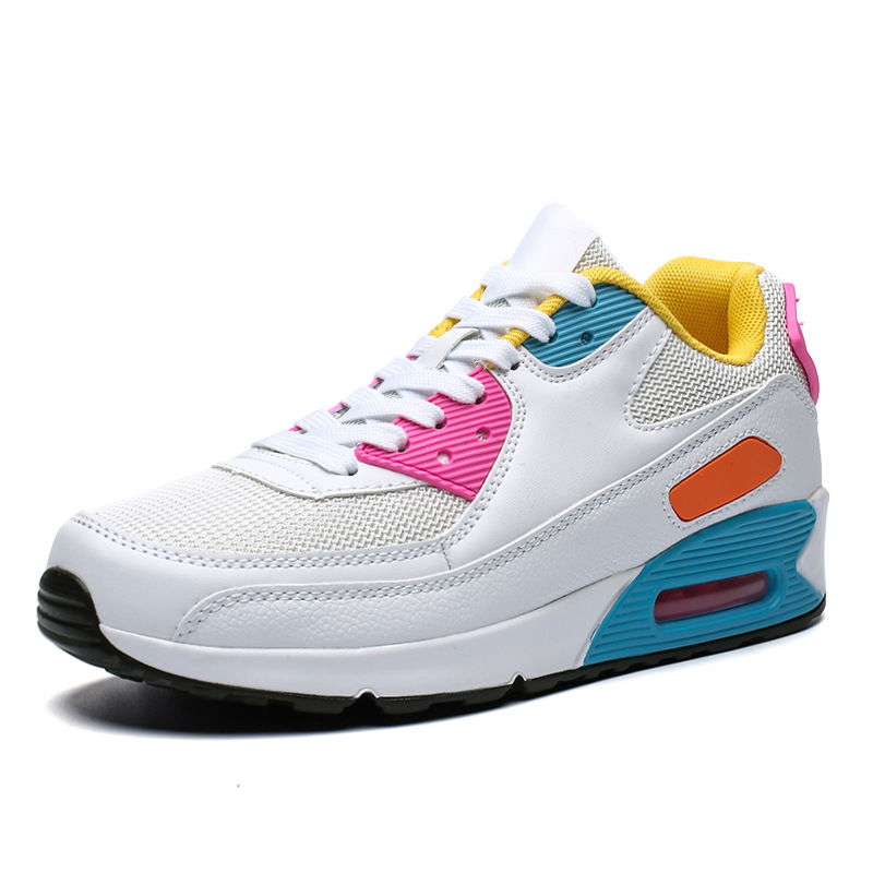 Couple's Air Cushion Sneakers Men's and Women's Cross-border Large Size Lightweight Casual Shoes Color-block Trendy Mesh Breathable Running Shoes