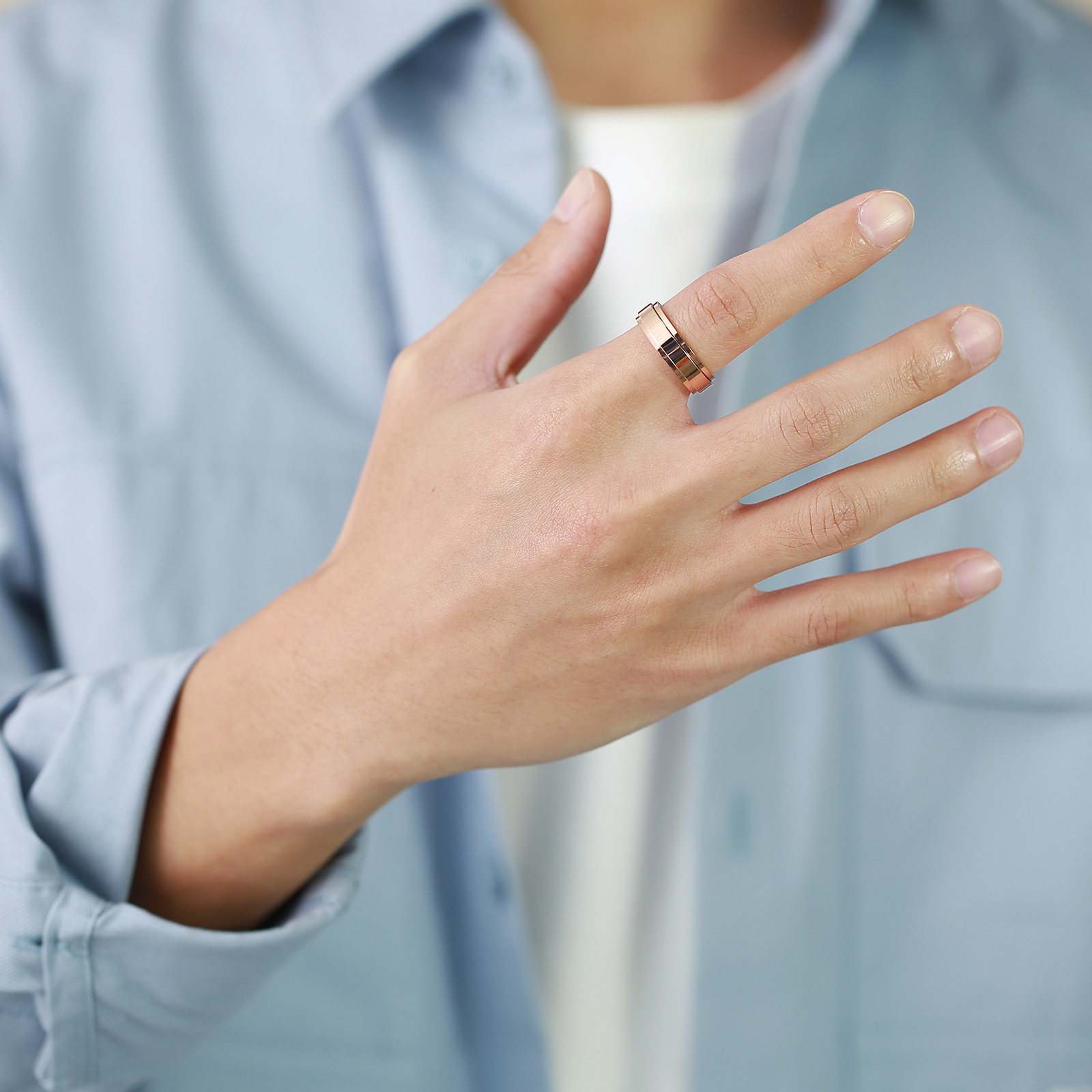 Rotatable Stainless Steel Men's and Women's Couple Ring Gold 6mm Rotating Glossy Plain Ring Ring Index Finger R-193