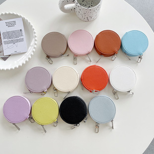 Japanese and Korean Style Coin Purse Women's Round Zipper Short Small Wallet Key Card Bag Coin Bag Fashion Leather Bag Earphone Bag
