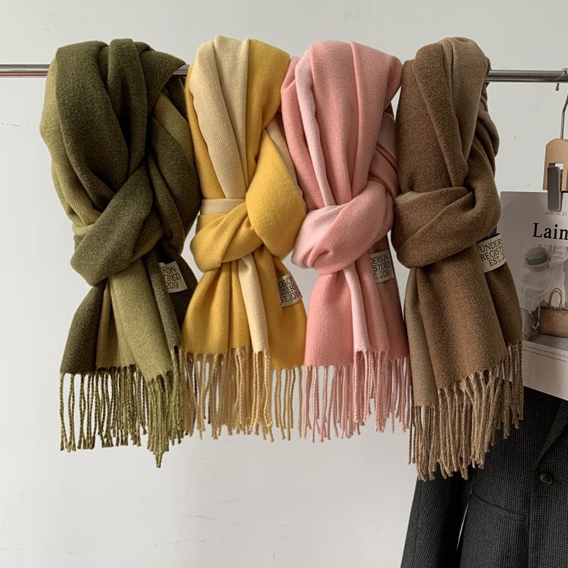 Double-sided Solid Color Scarf Women's Autumn and Winter Korean Style Simple Scarf High-grade Imitation Cashmere Thickened Long Warm Scarf Shawl