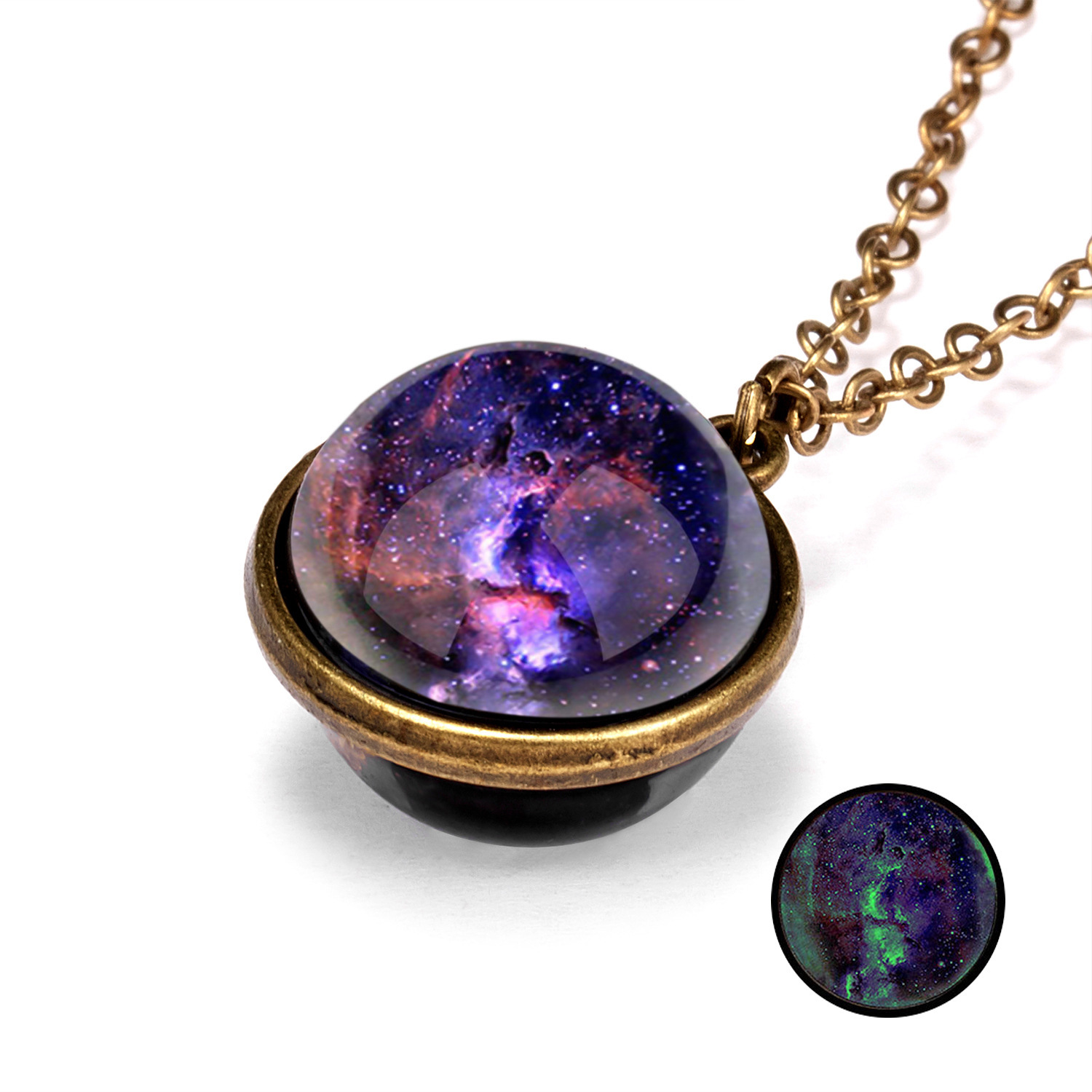 Cross-border Hot Sale European and American Necklace Planet Magic Galaxy Pendant Nebula Cosmic Luminous Double-sided Fashion Collarbone Necklace Chain