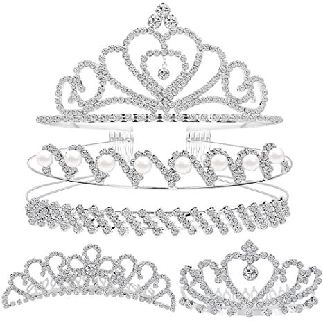 Teenitor Crown,Tiara Crown, Princess Crown Headband, 5pcs Tiaras for Women, Crowns for Women, Silver Tiara for Little Girls Rhinestone Headbands for Women Wedding Headband Crowns Party Silver Crown