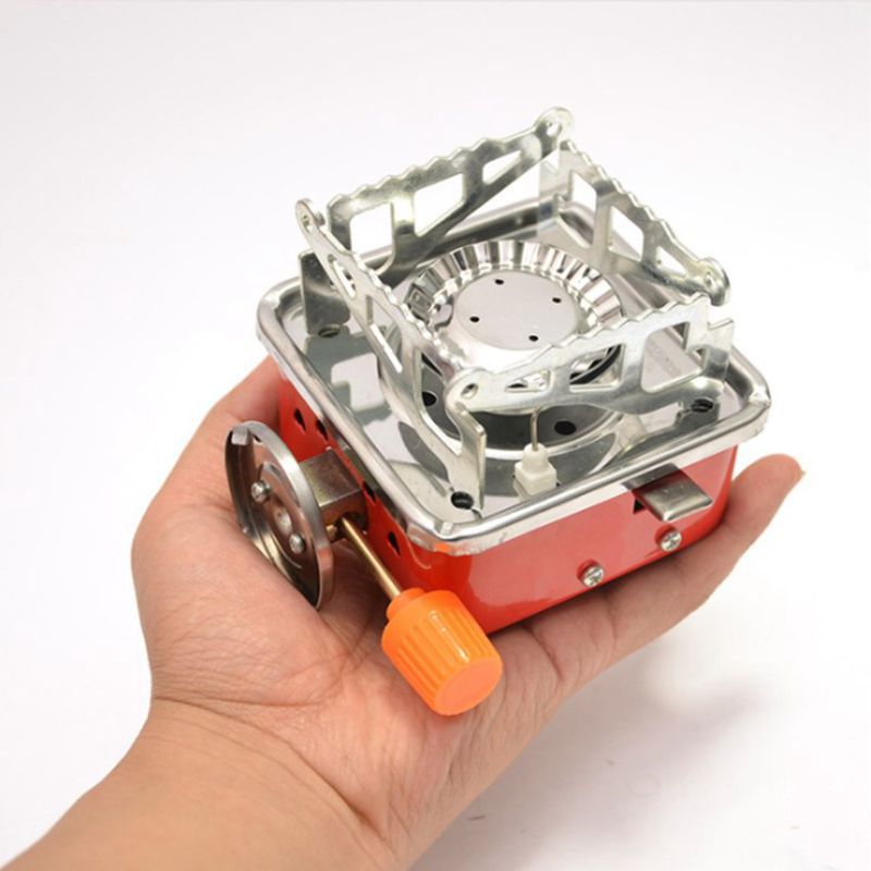 Outdoor gas stove Mini small square stove portable folding card stove camping stove head Wild cooker